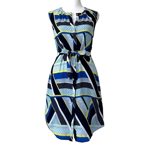 Marcs Geometric Quilt Patchwork Button Down Sleeveless Midi Dress Size 6 - Picture 1 of 12